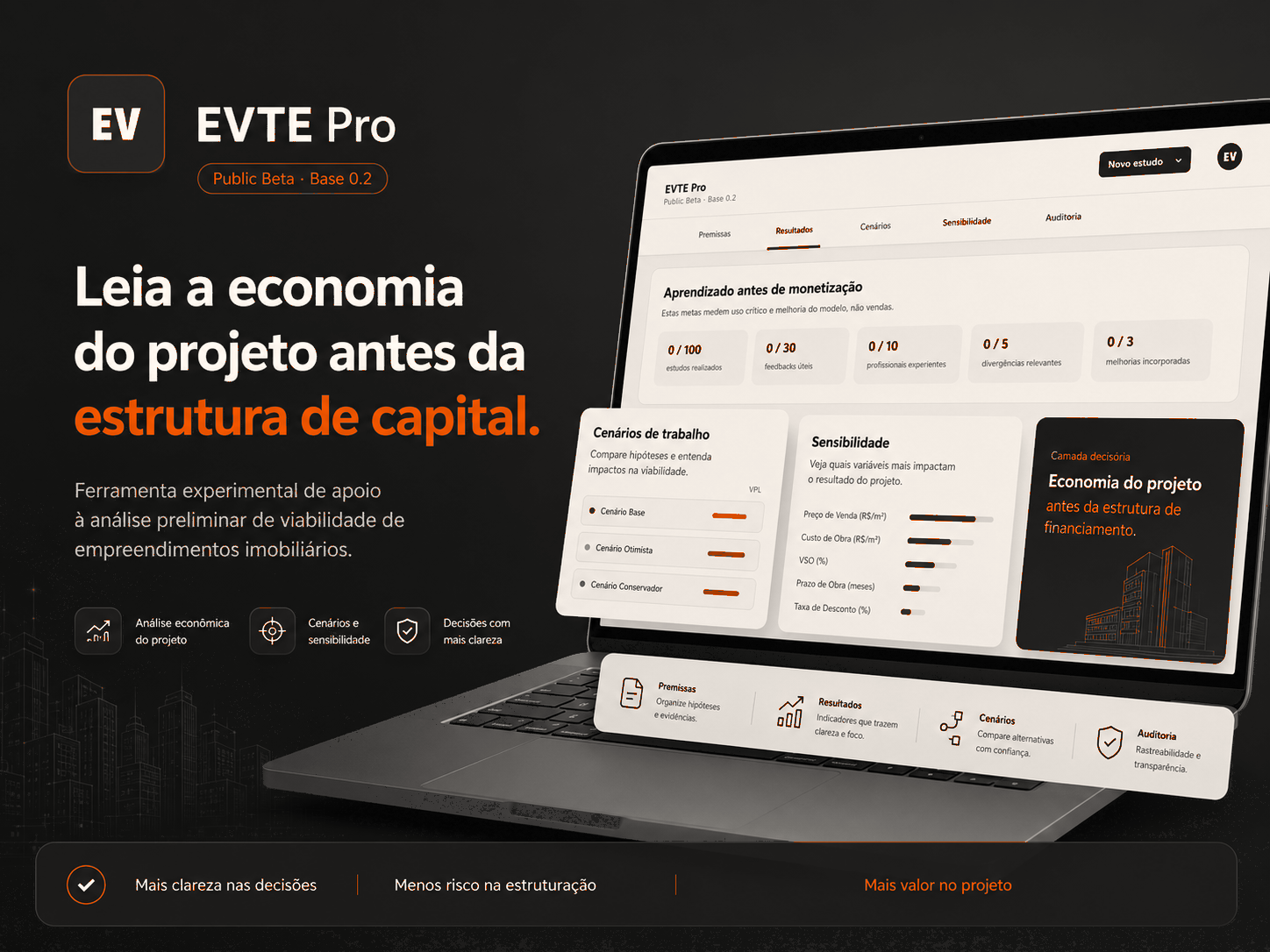 Capa do EVTE Pro, ferramenta de análise preliminar de viabilidade imobiliária